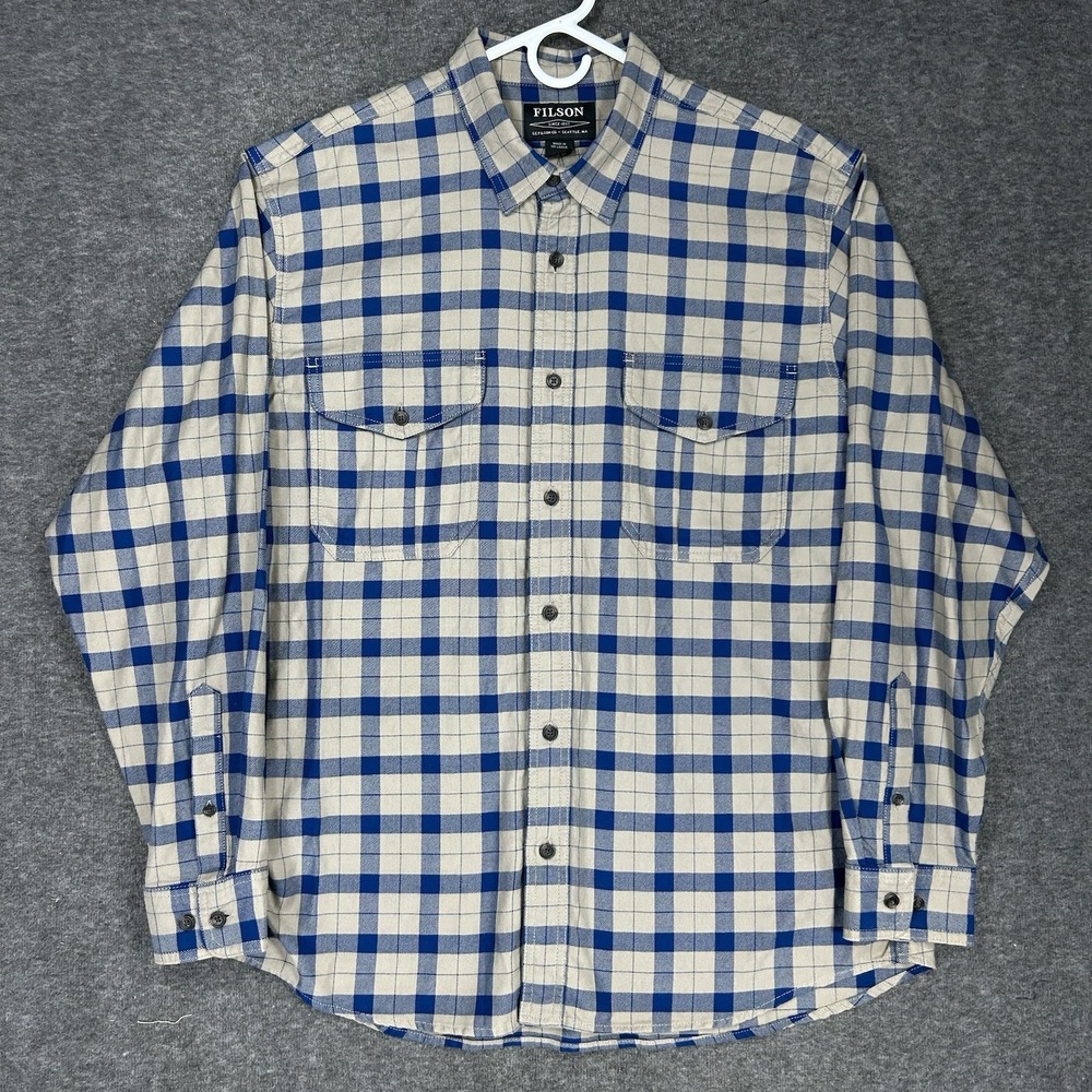 Filson Lightweight Alaskan Guide Shirt Mens Large Gray Blue Plaid Long Sleeve